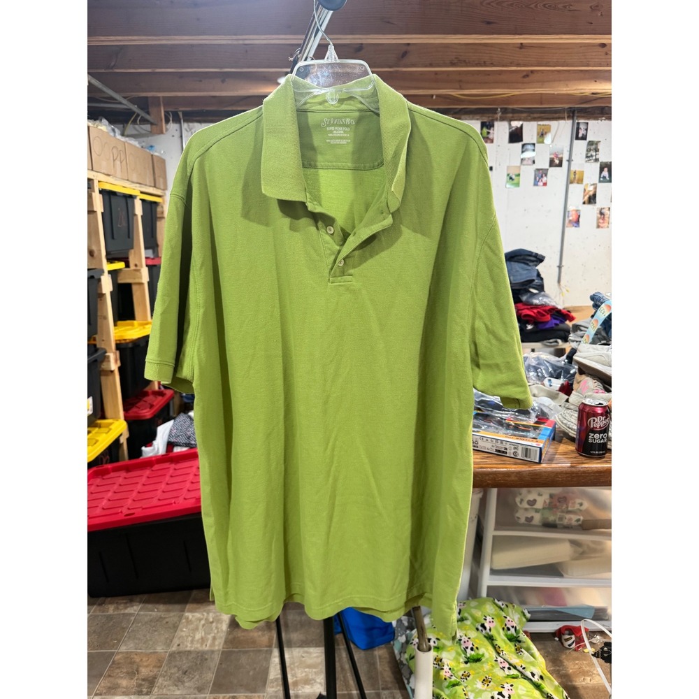 St Johns Bay Super Pique Polo Mens 2XLT Lime Green Short Sleeve 100% CottonShirt